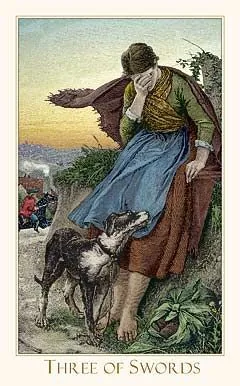 3 of Swords card from the Victorian Romantic Tarot deck
