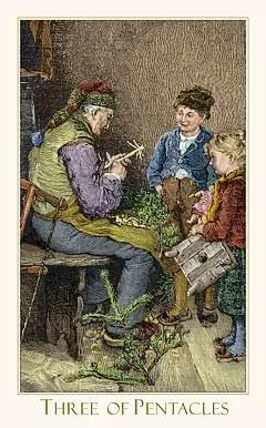 3 of Pentacles card from the Victorian Romantic Tarot deck