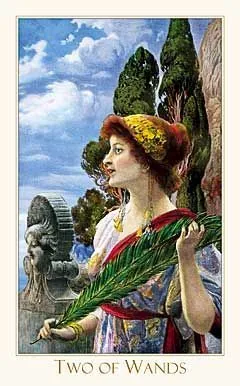 2 of Wands card from the Victorian Romantic Tarot deck