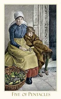 5 of Pentacles card from the Victorian Romantic Tarot deck