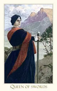 Queen of Swords card from the Victorian Romantic Tarot deck