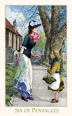 6 of Pentacles card from the Victorian Romantic Tarot deck