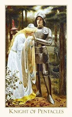 Knight of pentacles card from the Victorian Romantic Tarot deck