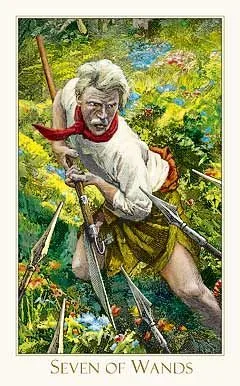 7 of Wands card from the Victorian Romantic Tarot deck