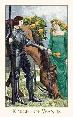 Knight of Wands card from the Victorian Romantic Tarot deck