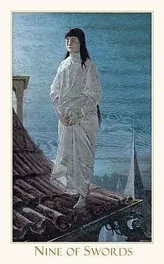 9 of Swords card from the Victorian Romantic Tarot deck