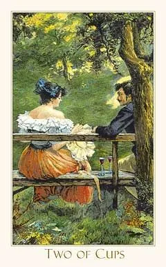 2 of Cups card from the Victorian Romantic Tarot deck