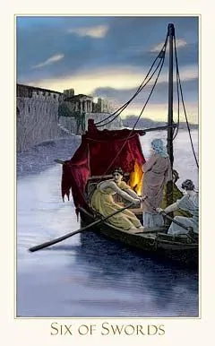6 of Swords card from the Victorian Romantic Tarot deck