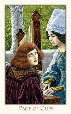 Page of Cups card from the Victorian Romantic Tarot deck
