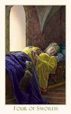 4 of Swords card from the Victorian Romantic Tarot deck