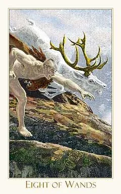 8 of Wands card from the Victorian Romantic Tarot deck
