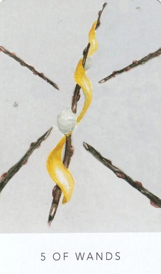 5 of Wands card from the White Sage Tarot deck