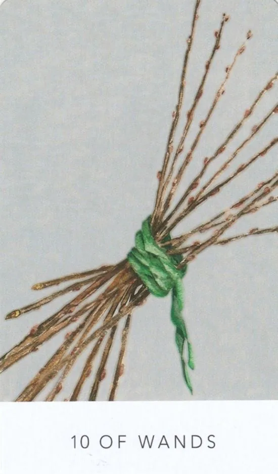 10 of Wands card from the White Sage Tarot deck