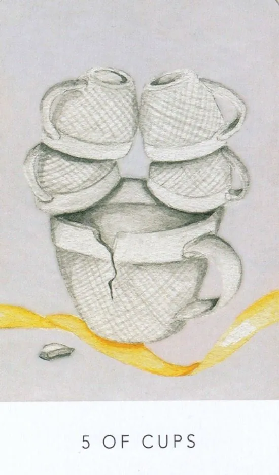 5 of Cups card from the White Sage Tarot deck