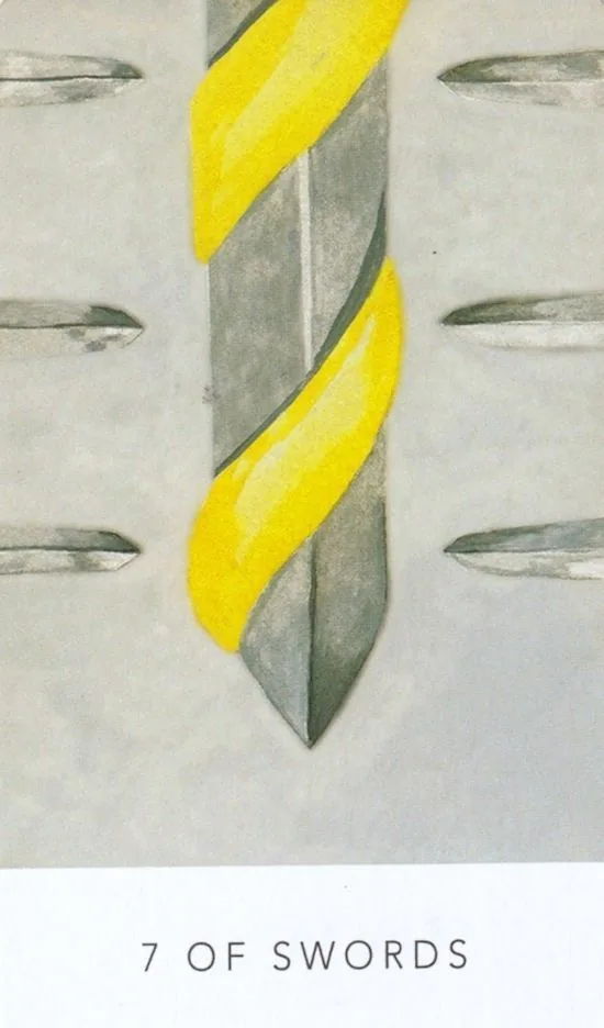 7 of Swords card from the White Sage Tarot deck