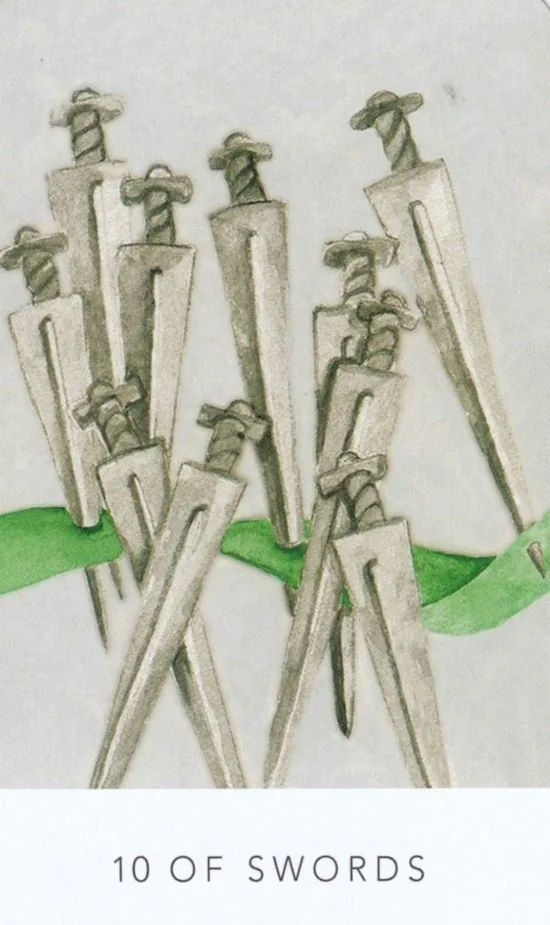 10 of Swords card from the White Sage Tarot deck
