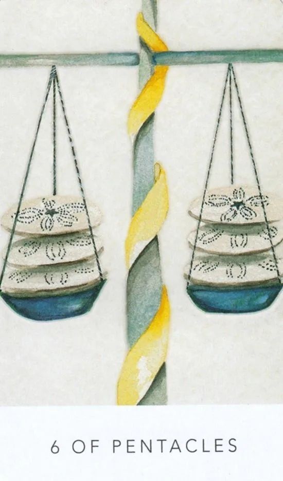 6 of Pentacles card from the White Sage Tarot deck