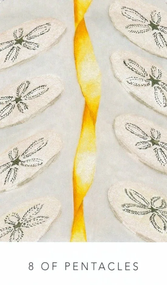8 of Pentacles card from the White Sage Tarot deck
