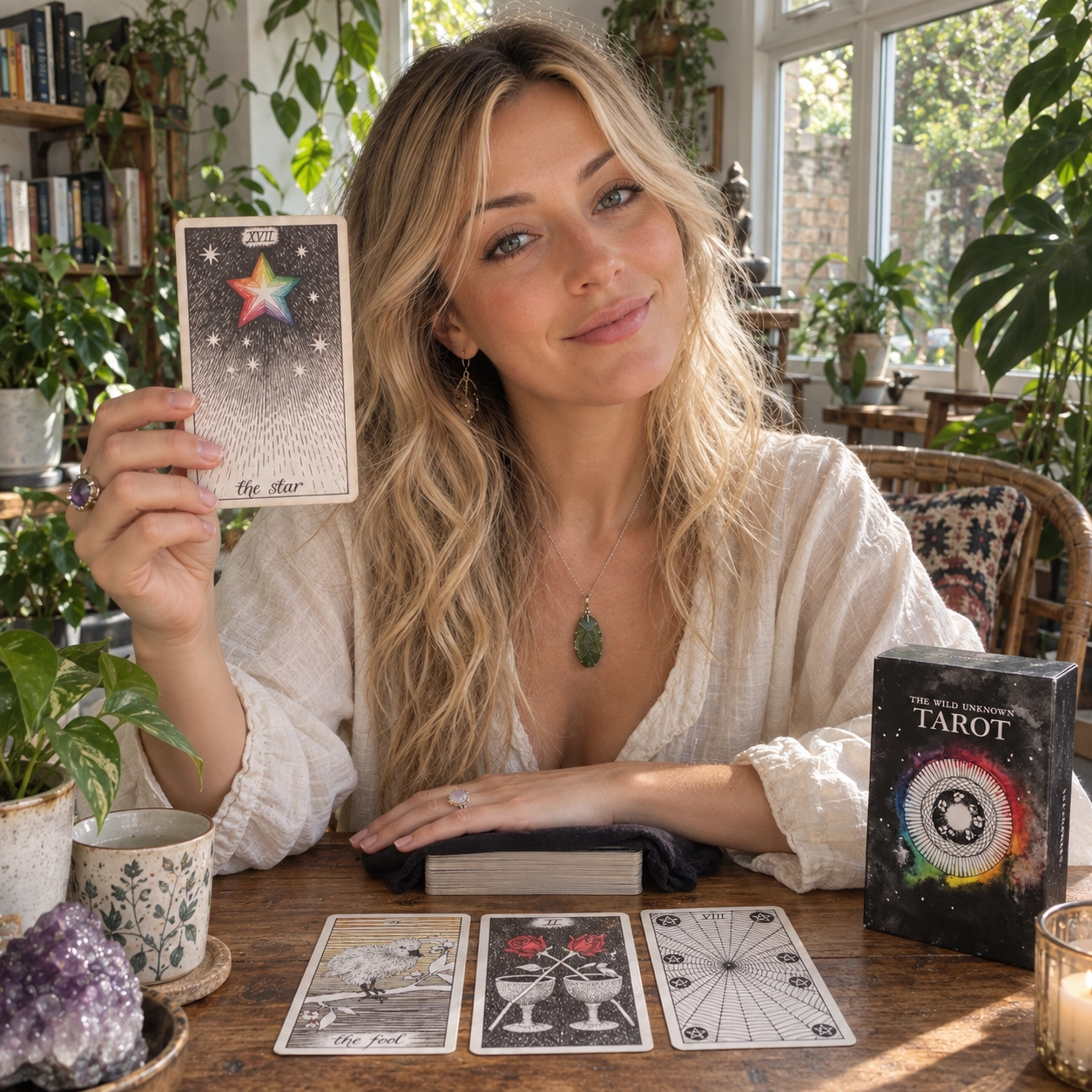 Aurica presenting The Star while reading with The Wild Unknown Tarot