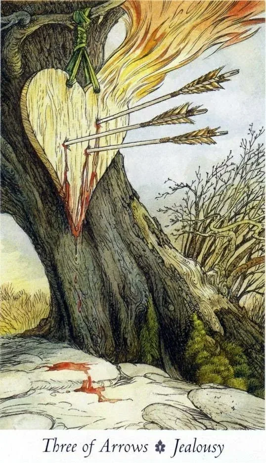 3 of arrows card from the Wildwood Tarot deck