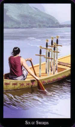 6 of Swords card from the Witches Tarot deck