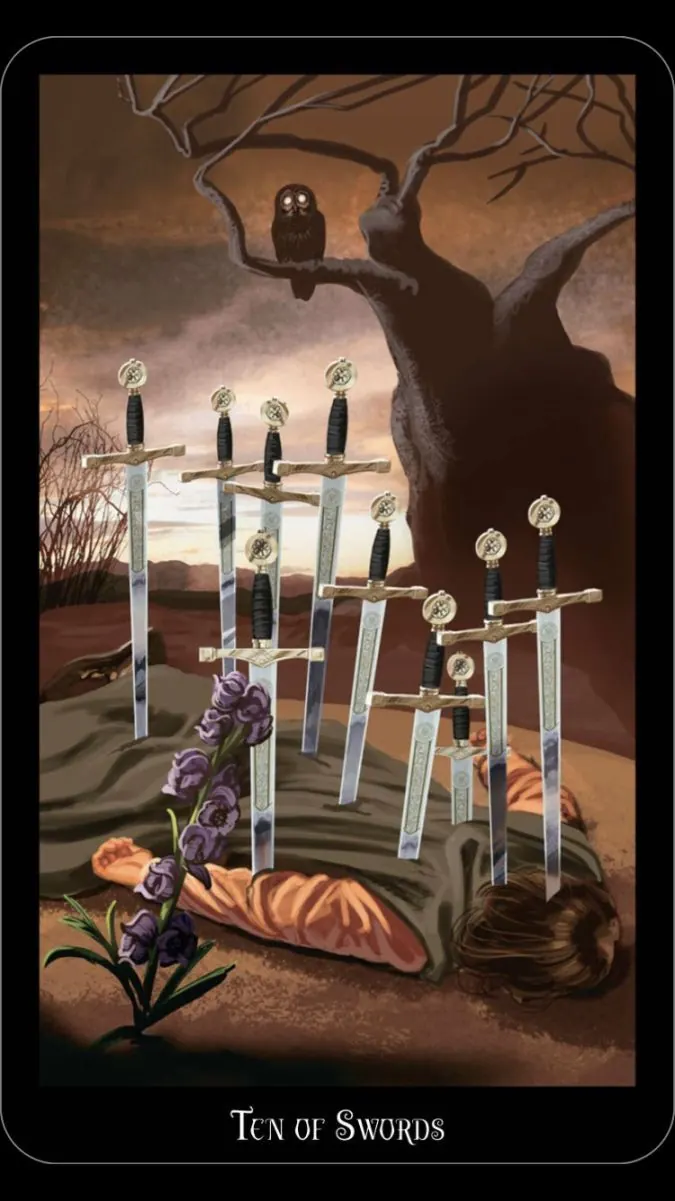10 of Swords card from the Witches Tarot deck