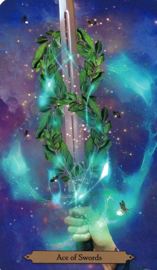 Ace of Swords card from the Wizards Tarot deck by Barbara Moore