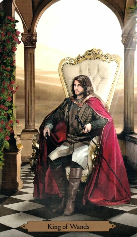 King of Wands card from the Wizards Tarot deck by Barbara Moore