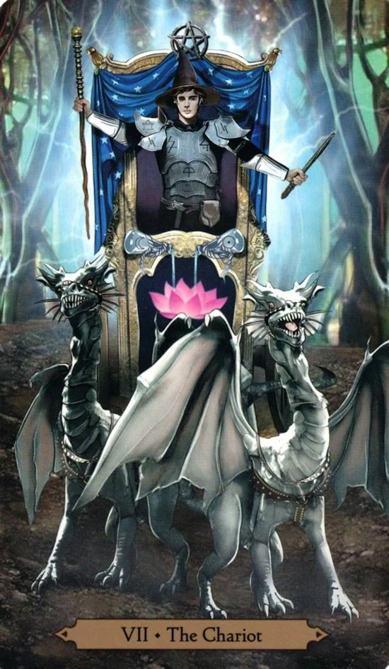 The Chariot card from the Wizards Tarot deck by Barbara Moore