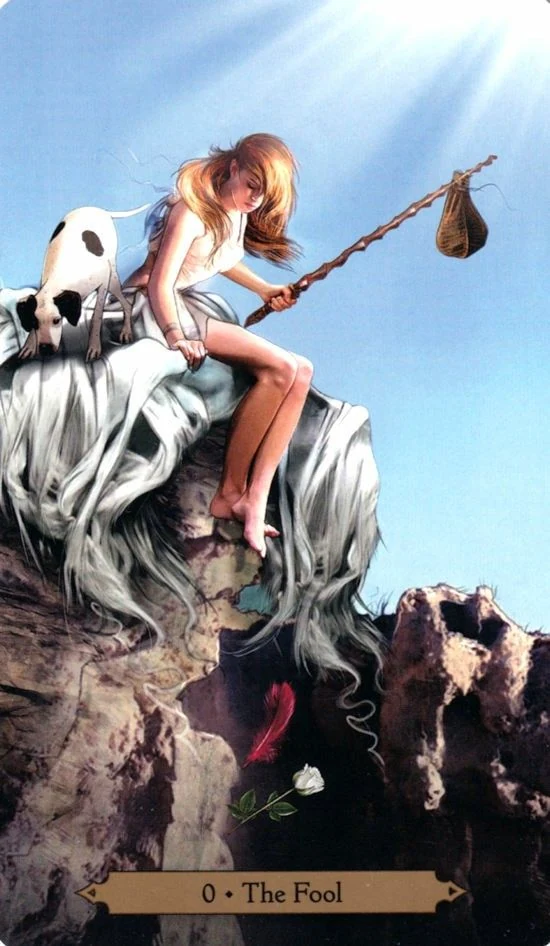 The Fool card from the Wizards Tarot deck by Barbara Moore