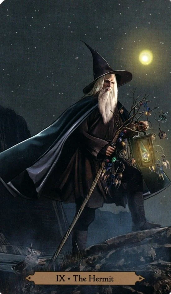 The Hermit card from the Wizards Tarot deck by Barbara Moore