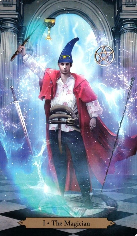 The Magician card from the Wizards Tarot deck by Barbara Moore
