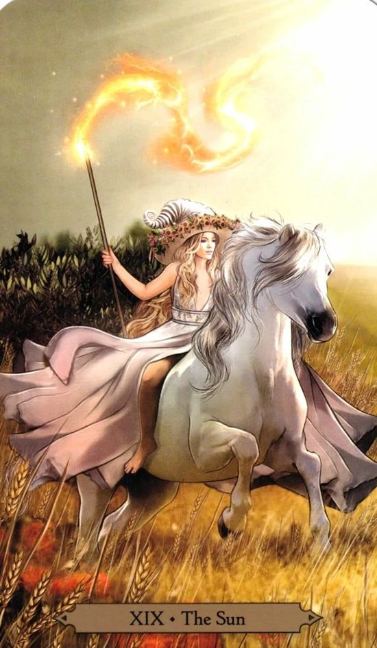 The Sun card from the Wizards Tarot deck by Barbara Moore