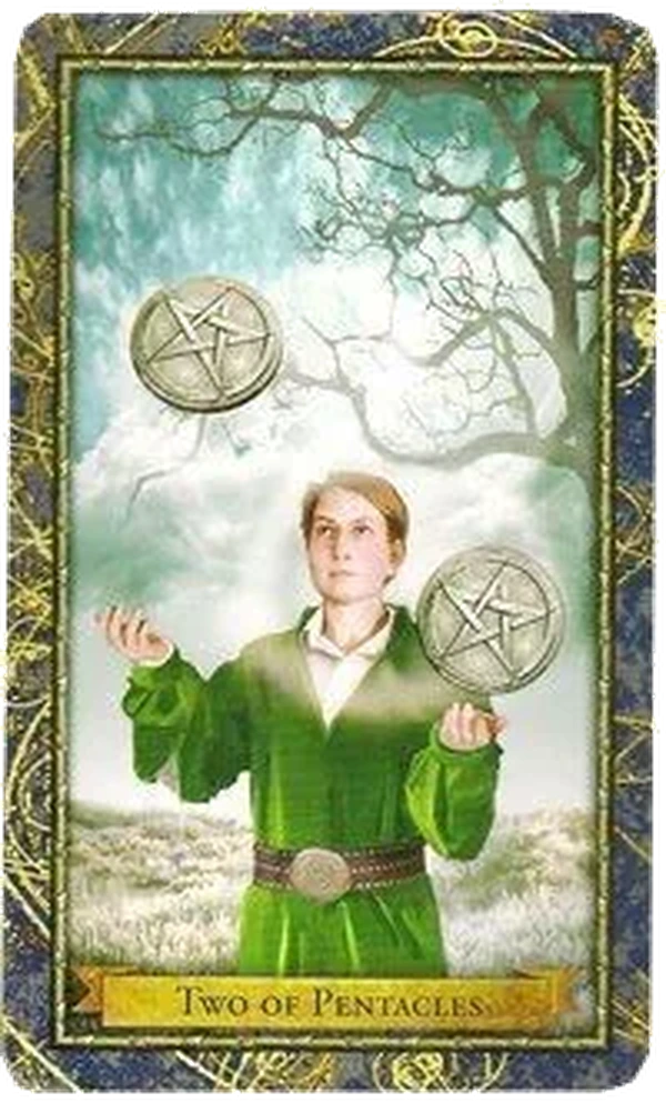 2 of Pentacles card from the Wizards Tarot deck by Corrine Kenner
