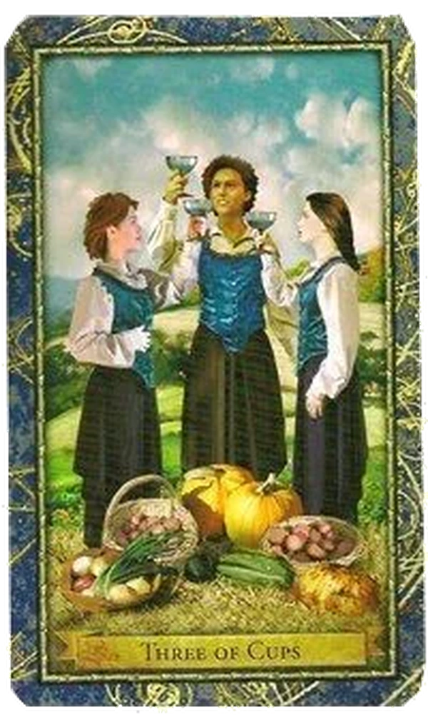 3 of Cups card from the Wizards Tarot deck by Corrine Kenner