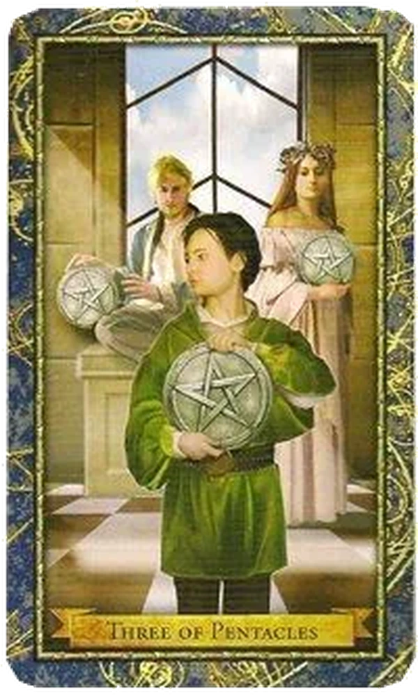 3 of Pentacles card from the Wizards Tarot deck by Corrine Kenner