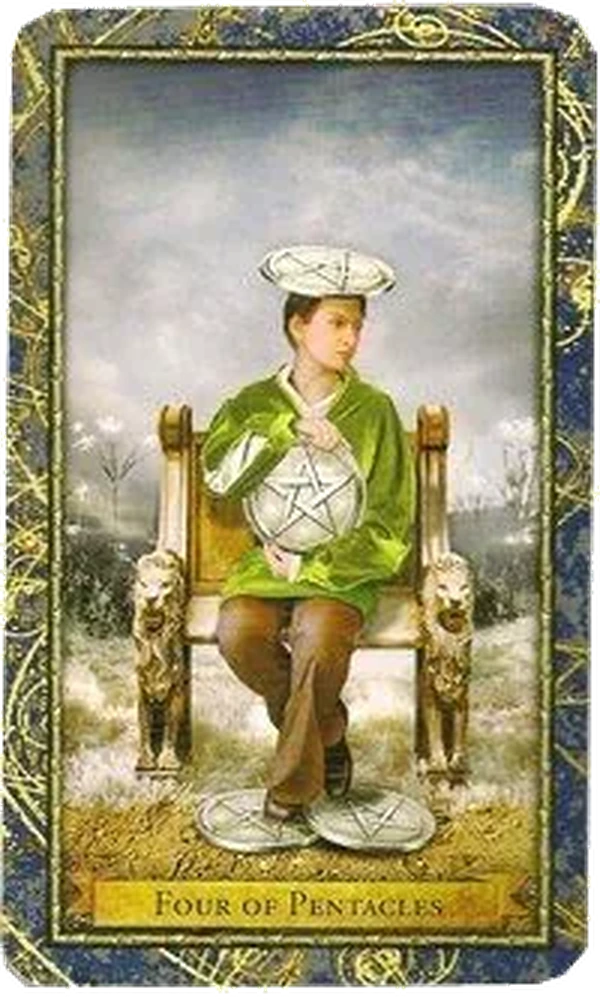 4 of Pentacles card from the Wizards Tarot deck by Corrine Kenner