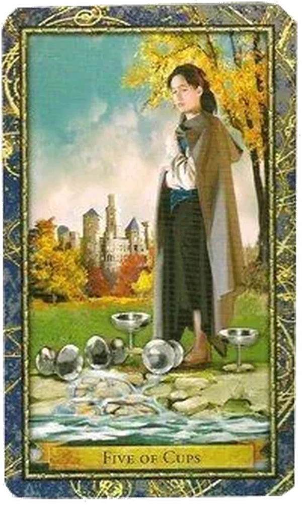 5 of Cups card from the Wizards Tarot deck by Corrine Kenner