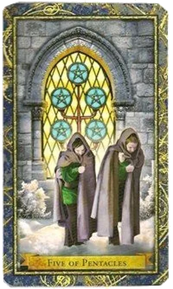 5 of Pentacles card from the Wizards Tarot deck by Corrine Kenner