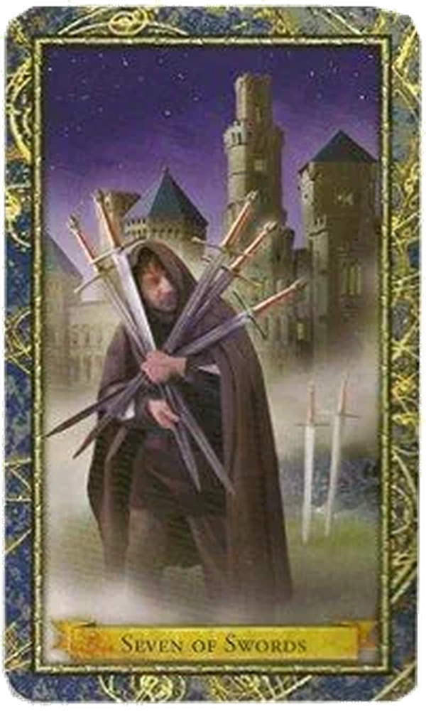 7 of Swords card from the Wizards Tarot deck by Corrine Kenner