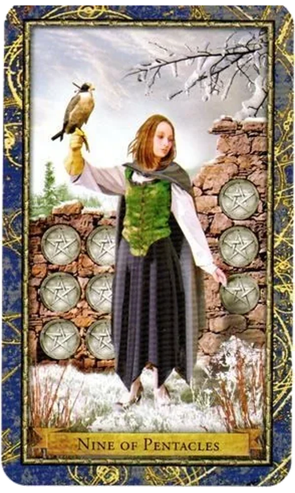 9 of Pentacles card from the Wizards Tarot deck by Corrine Kenner