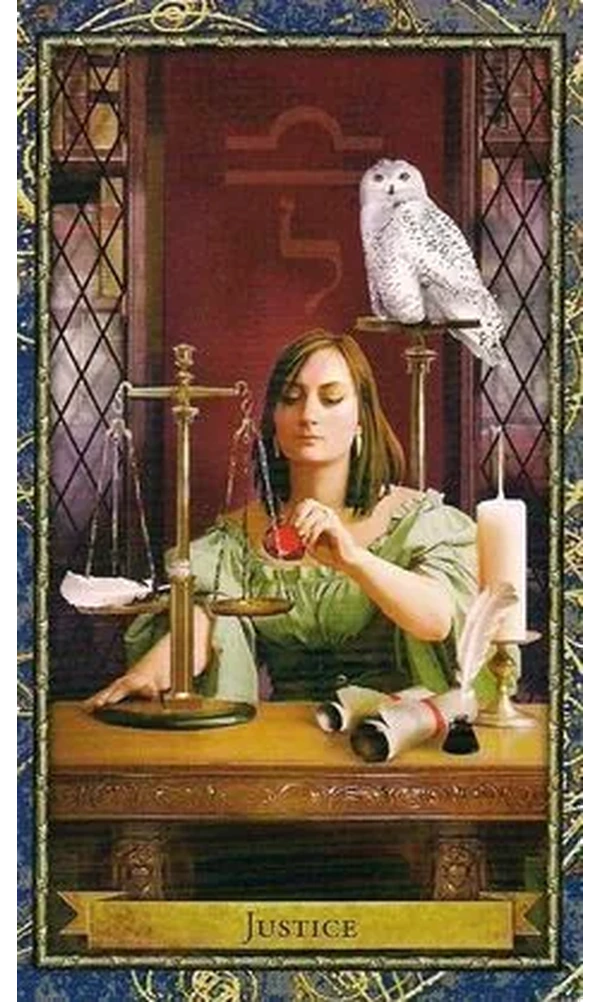 Justice card from the Wizards Tarot deck by Corrine Kenner