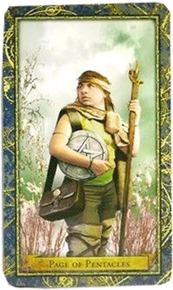 Page of Pentacles card from the Wizards Tarot deck by Corrine Kenner