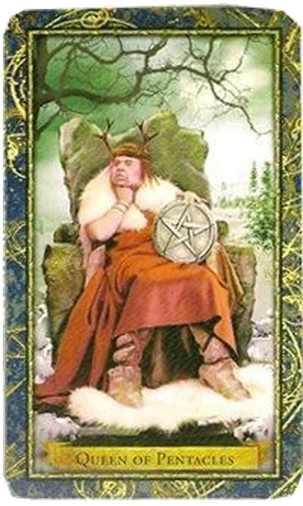 Queen of Pentacles card from the Wizards Tarot deck by Corrine Kenner