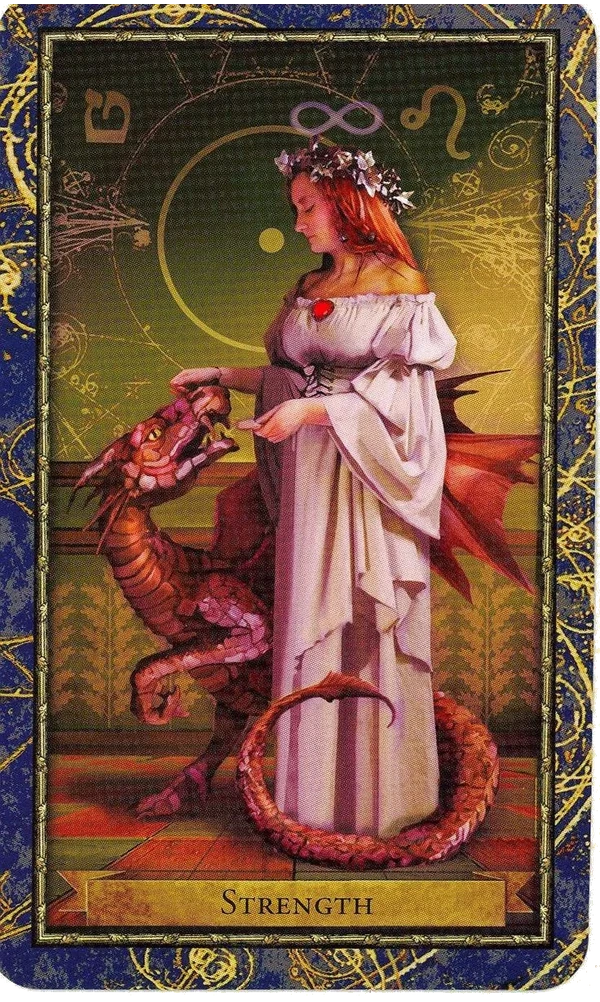 Strength card from the Wizards Tarot deck by Corrine Kenner