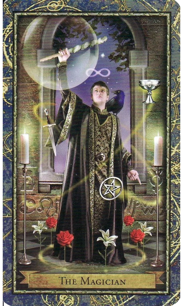 The Magician card from the Wizards Tarot deck by Corrine Kenner