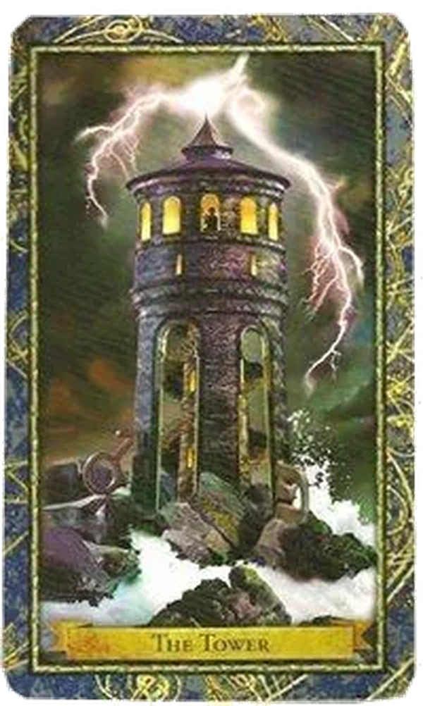 The Tower card from the Wizards Tarot deck by Corrine Kenner