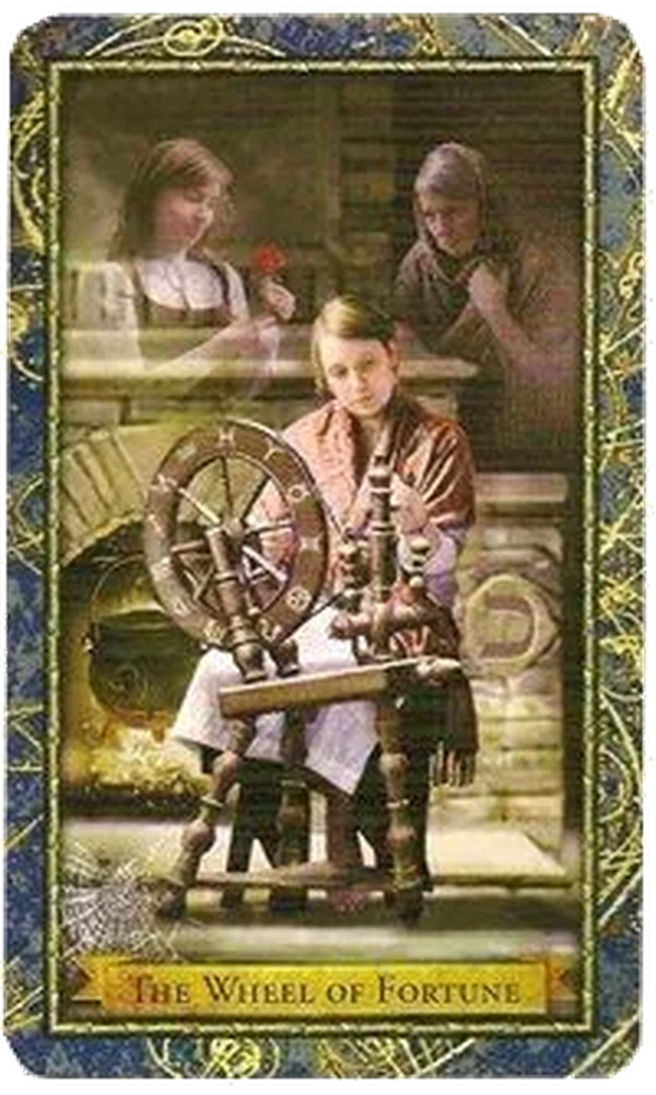 The Wheel card from the Wizards Tarot deck by Corrine Kenner