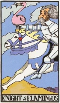 Knight of Flamingos card from the Wonderland Tarot deck
