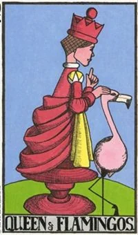 Queen of Flamingos card from the Wonderland Tarot deck